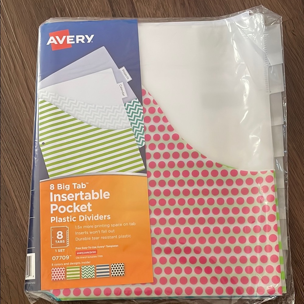 Avery 8 Big Insertable Pocket Plastic Dividers NWT
